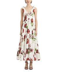 Oscar de la Renta V Neck Peony Print Dress