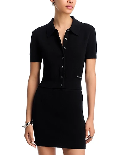 alexanderwang. t Short Sleeve Polo Cardigan with Knit Logo Patch