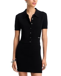 alexanderwang. t Short Sleeve Polo Cardigan with Knit Logo Patch