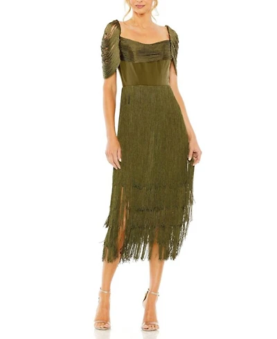 Short Sleeve Fringe Detailed Midi Dress