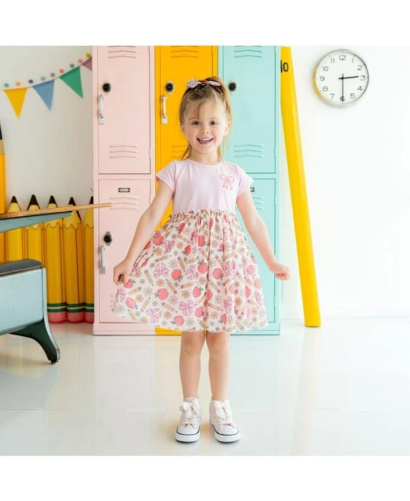 Girls' Back To School Cutie Patch Short Sleeve Tutu Dress - Little Kid, Big Kid