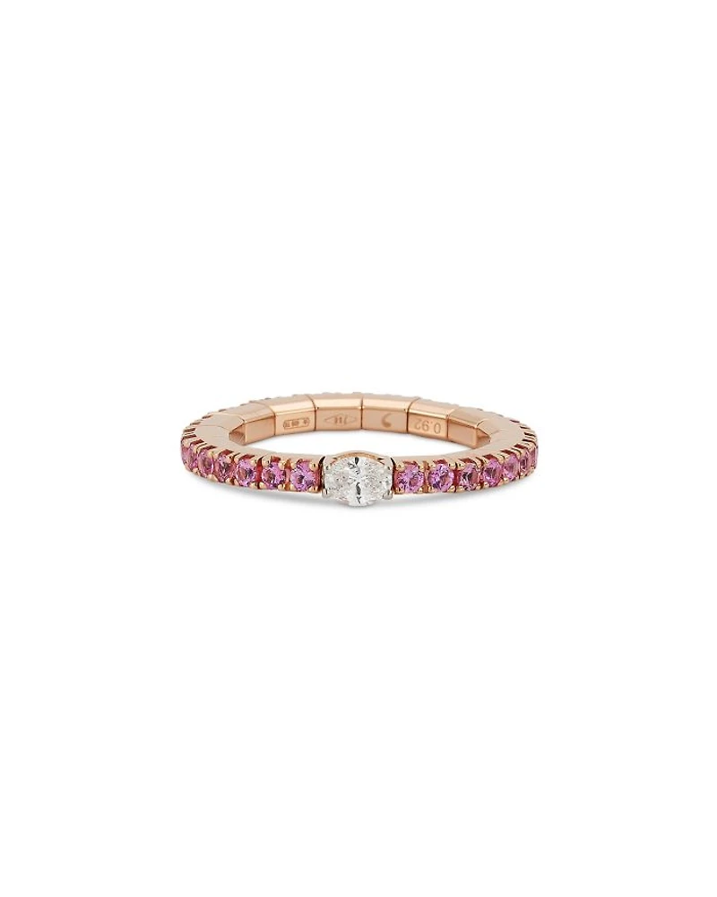 18K Rose Gold Extensible by Demeglio Diamond Oval & Pink Sapphire Stretch Band