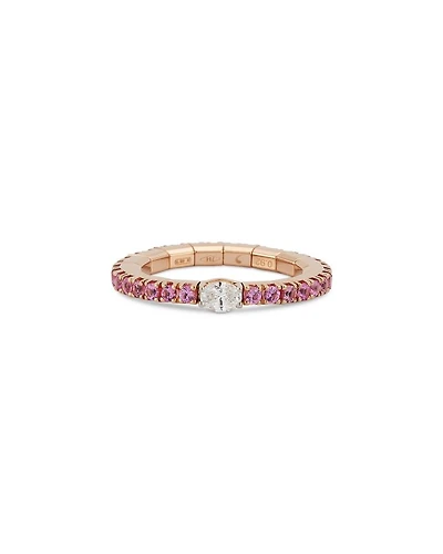 18K Rose Gold Extensible by Demeglio Diamond Oval & Pink Sapphire Stretch Band