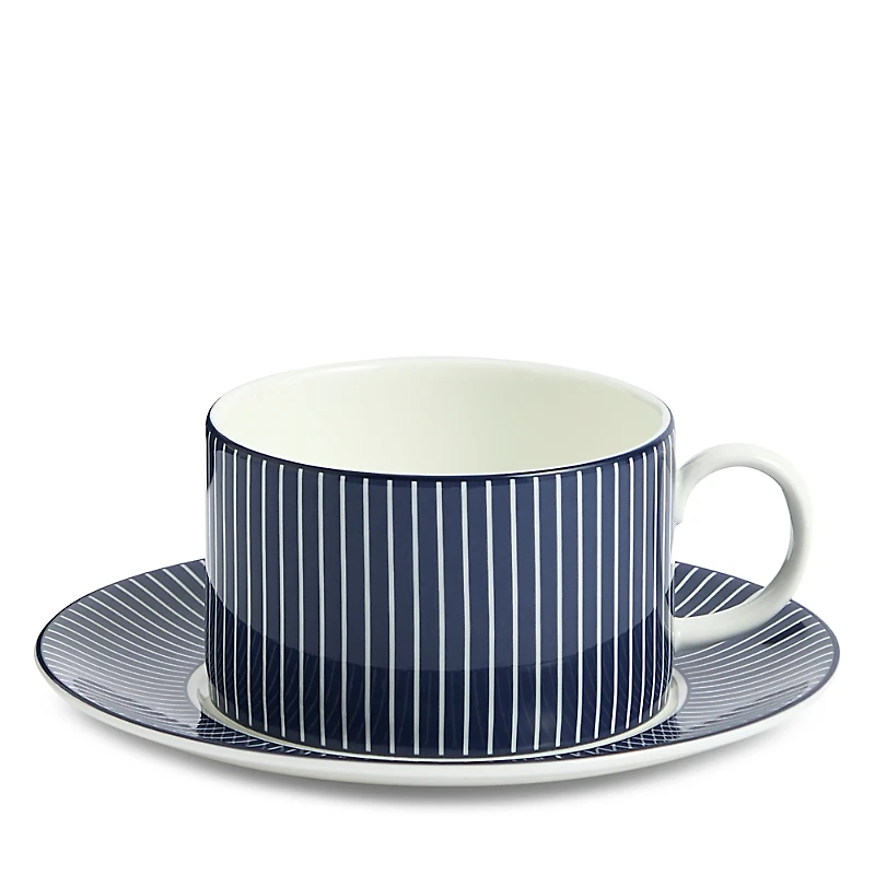 Wedgwood Gio Teacup & Saucer Set, Pinstripe Blue