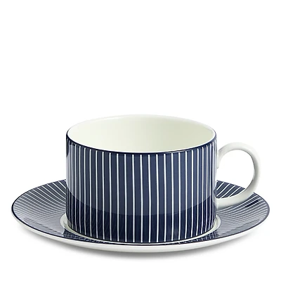 Wedgwood Gio Teacup & Saucer Set, Pinstripe Blue