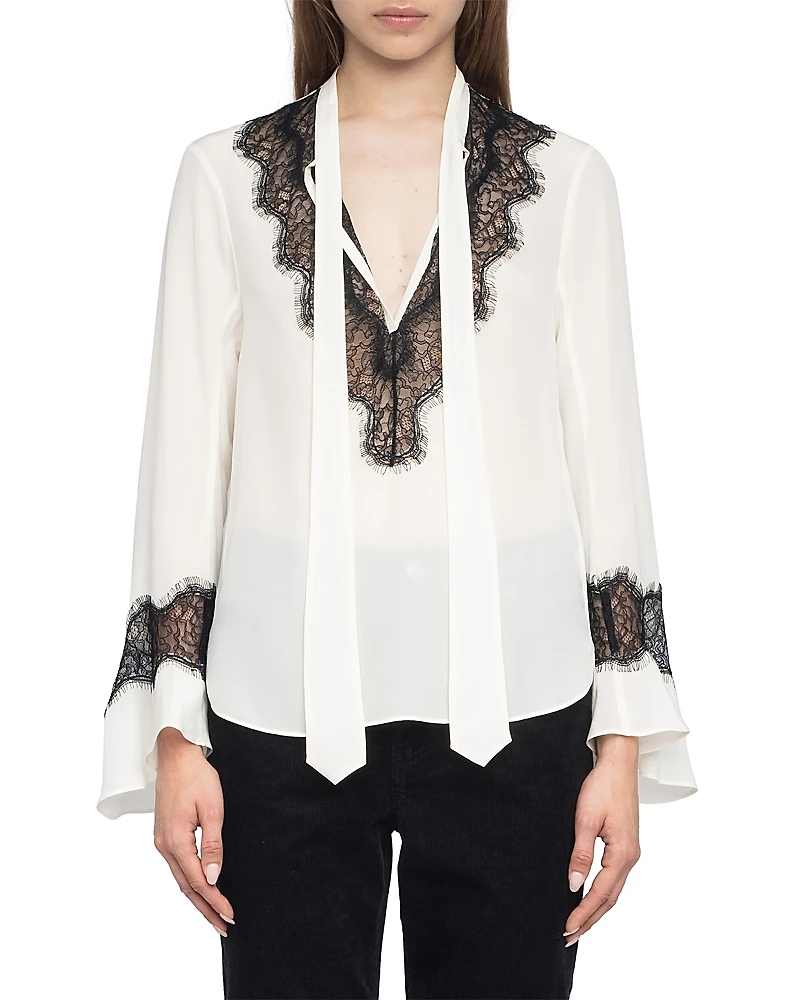 Zadig & Voltaire Tuan Silk Lace Trim Blouse