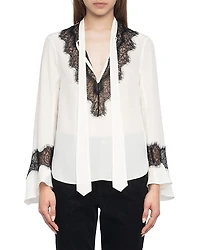 Zadig & Voltaire Tuan Silk Lace Trim Blouse
