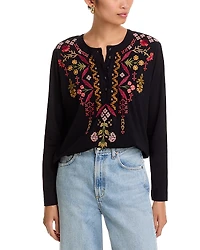 Johnny Was Embroidered Henley Tee