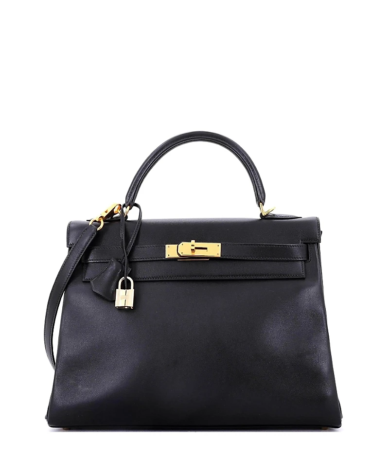 Pre-Owned HERMES Kelly 32 Handbag Black Gulliver with Gold Hardware