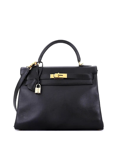 Pre-Owned HERMES Kelly 32 Handbag Black Gulliver with Gold Hardware