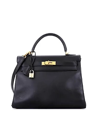 Pre-Owned HERMES Kelly 32 Handbag Black Gulliver with Gold Hardware