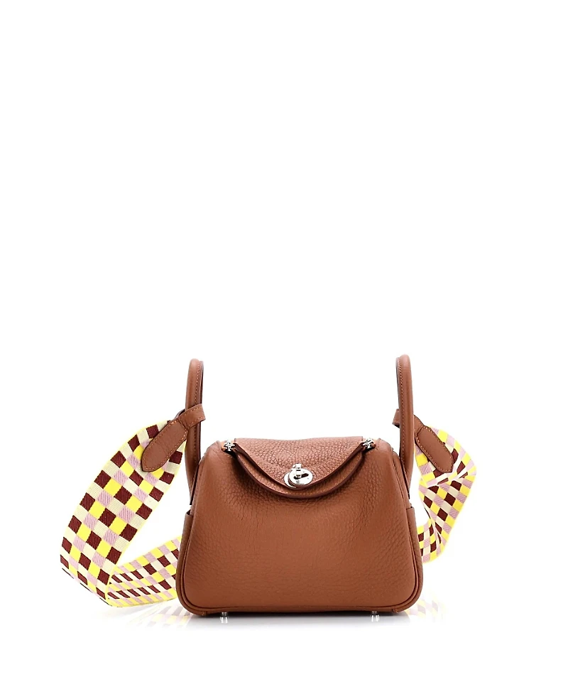 Pre-Owned HERMES Mini Lindy Quadrille Bag Clemence with Canvas