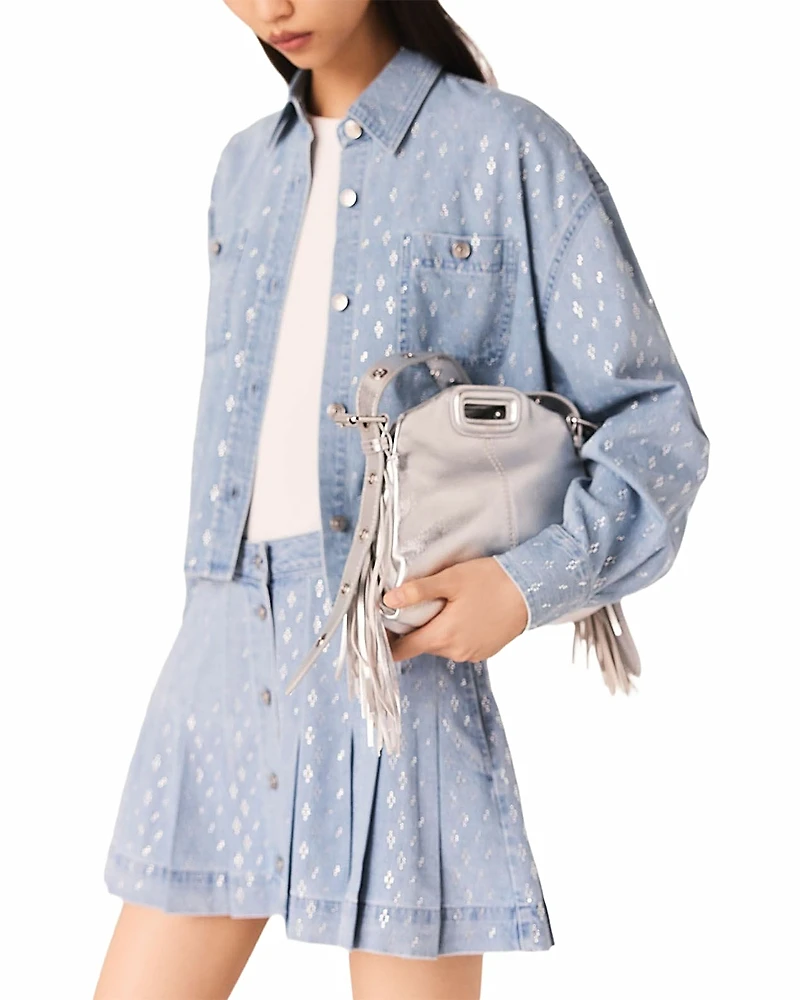Maje Short Rhinestone Denim Shirt