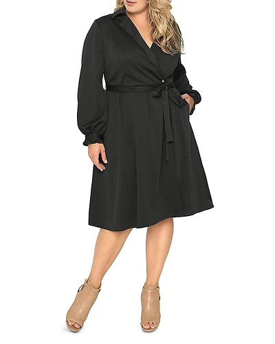standards & practices Lapel Collar Crepe Wrap Dress