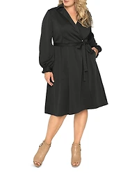 standards & practices Lapel Collar Crepe Wrap Dress