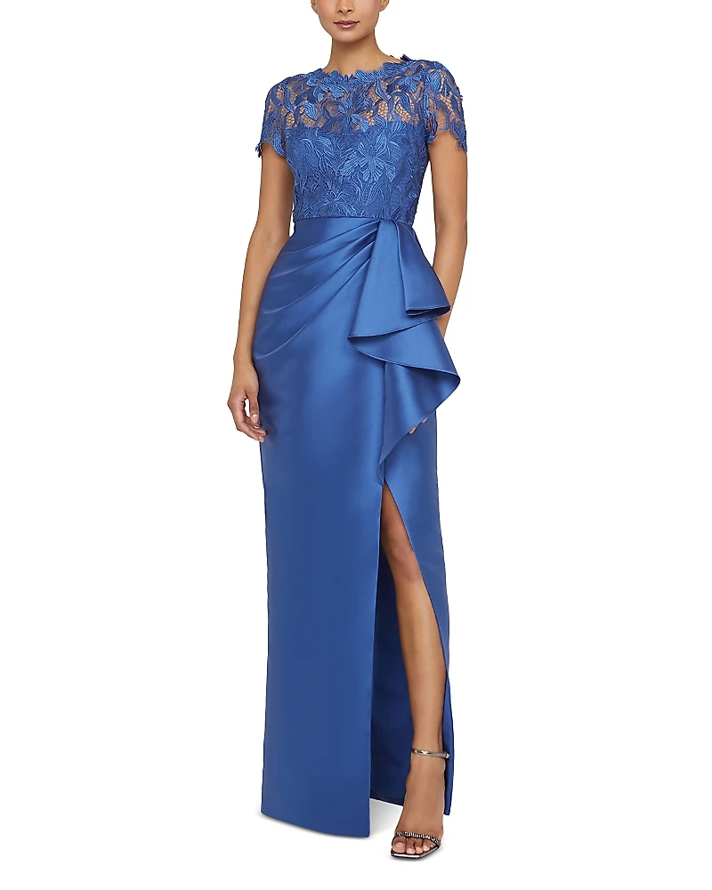 Theia Selena Draped Column Gown