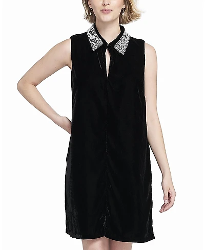 Elle Collection Beaded Collar Velvet Dress