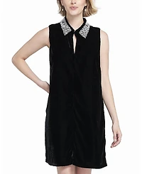 Elle Collection Beaded Collar Velvet Dress