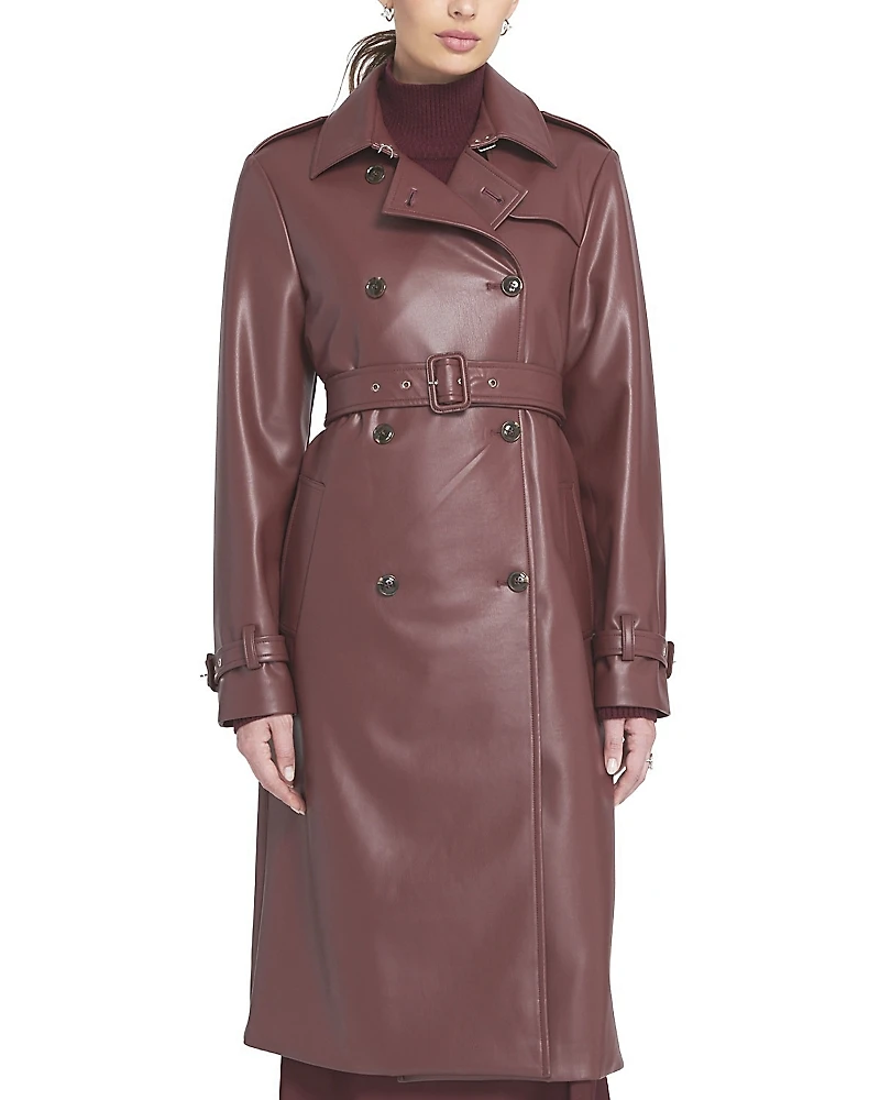 Elle Collection Faux Leather Trench Coat