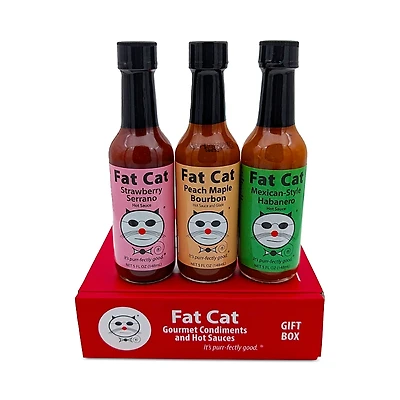 Fat Cat Unique Flavors 3 Bottle Hot Sauce Gift Box