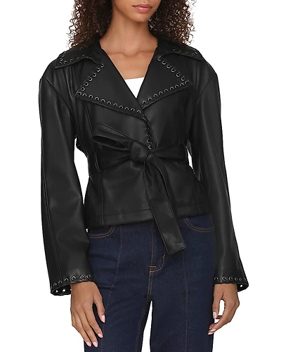 Bagatelle Faux Leather Cropped Whipstitch Jacket