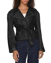 Bagatelle Faux Leather Cropped Whipstitch Jacket
