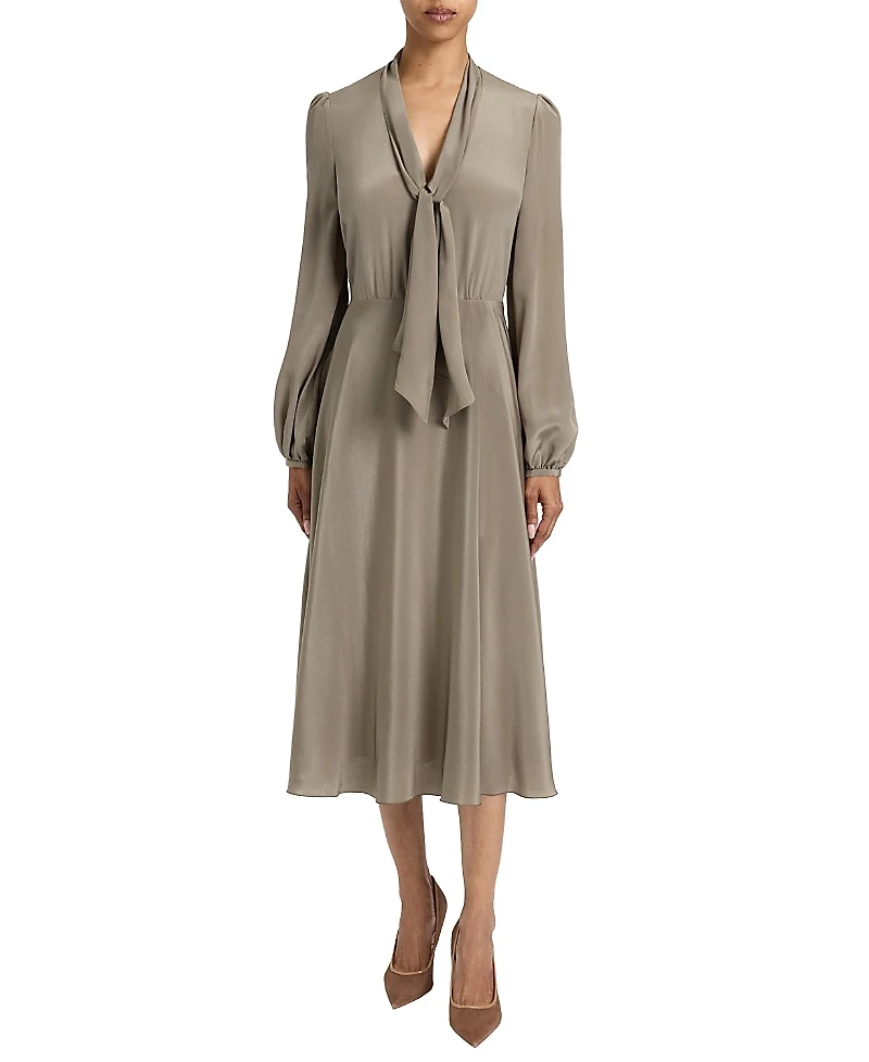 Santorelli Jenn Silk Midi Dress with Drop Neck Tie