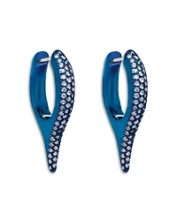 Meira T Blue Silver Diamond Elongated Spike Huggie Hoop Earrings