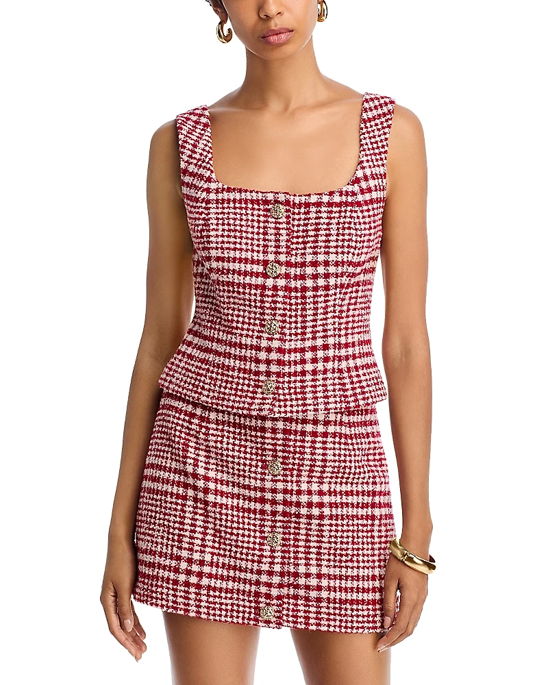 French Connection Brushed Houndstooth Square Neck Sleeveless Top