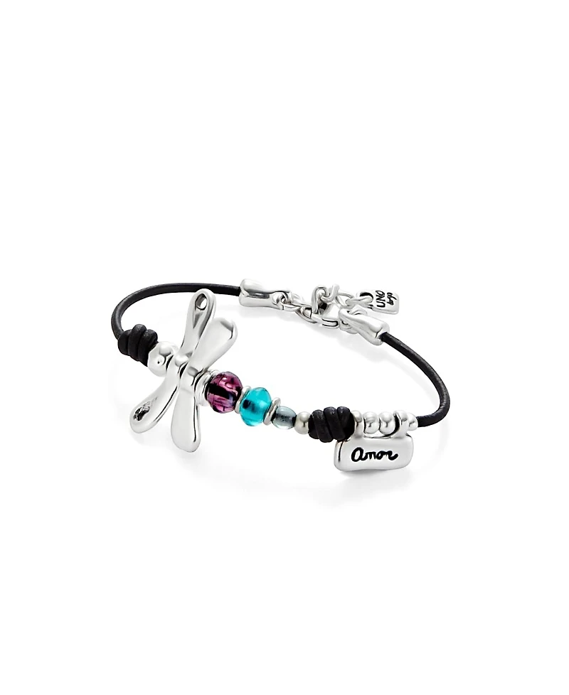 UNOde50 Dragonfly Charm Leather Bracelet