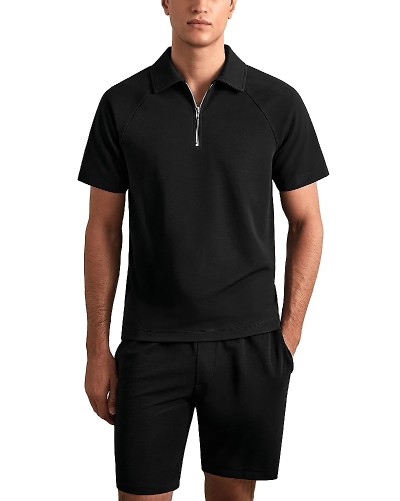 Reiss Winston Textured Raglan Half Zip Polo Shirt