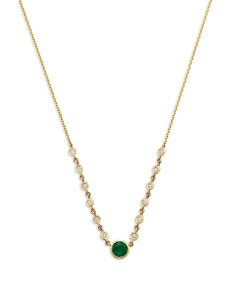 Bloomingdale's Fine Collection Emerald & Diamond Bezel Station Necklace