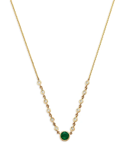 Bloomingdale's Fine Collection Emerald & Diamond Bezel Station Necklace
