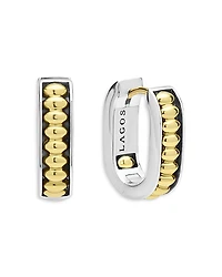 Lagos 18K Yellow Gold & Sterling Silver Signature Caviar Diamond Huggie Hoop Earrings