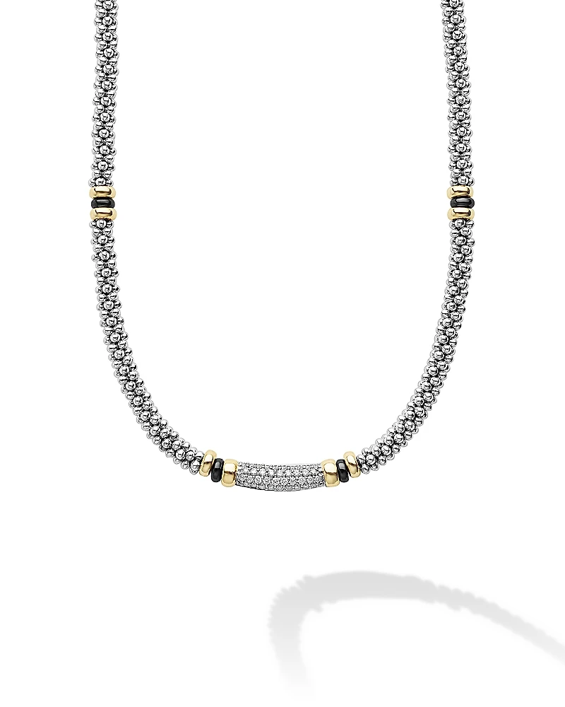 Lagos 18K Yellow Gold & Sterling Silver Black Caviar Diamond & Black Ceramic Collar Necklace