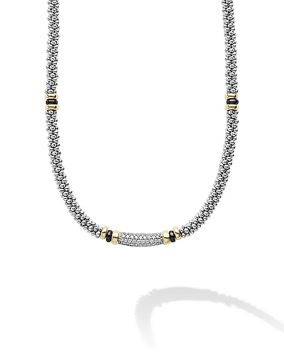 Lagos 18K Yellow Gold & Sterling Silver Black Caviar Diamond & Black Ceramic Collar Necklace