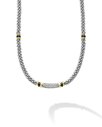 Lagos 18K Yellow Gold & Sterling Silver Black Caviar Diamond & Black Ceramic Collar Necklace