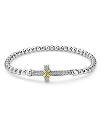Lagos 18K Yellow Gold & Sterling Silver Signature Caviar East West Cross Beaded Stretch Bracelet