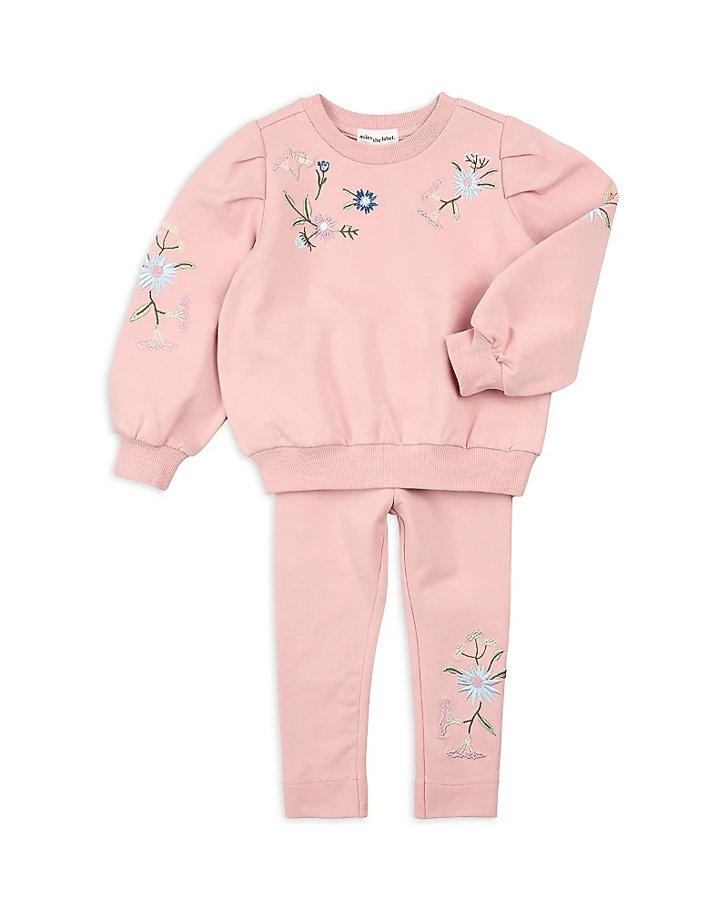 Miles The Label Girls' Floral Embroidery Sweatshirt & Leggings Set - Little Kid