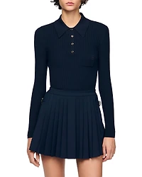 Sandro Cable Knit Polo Sweater