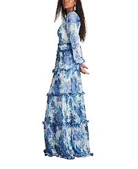 Atlas Pleated Floral Print Gown