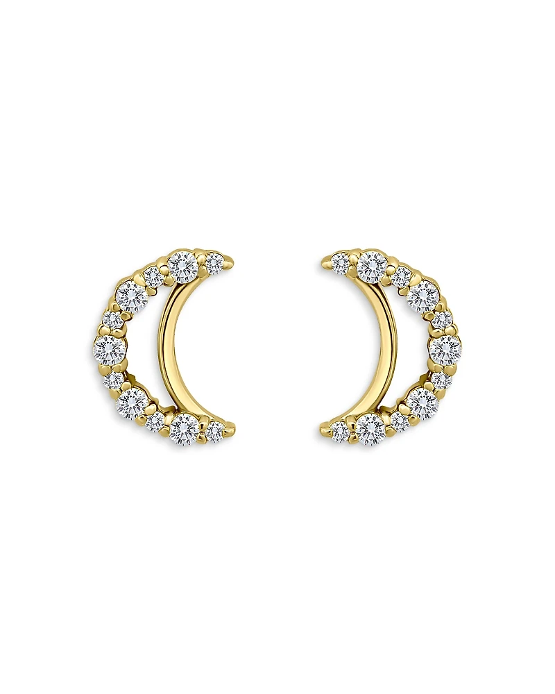 Aqua Pave Cubic Zirconia Crescent Moon Stud Earrings - Exclusive