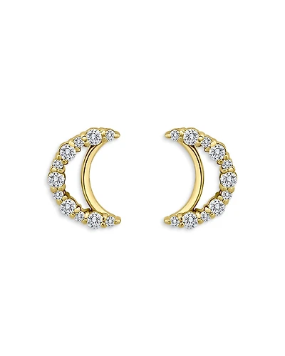 Aqua Pave Cubic Zirconia Crescent Moon Stud Earrings - Exclusive