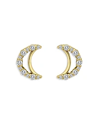 Aqua Pave Cubic Zirconia Crescent Moon Stud Earrings - Exclusive