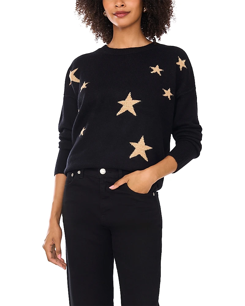 Vince Camuto Metallic Star Crewneck Sweater