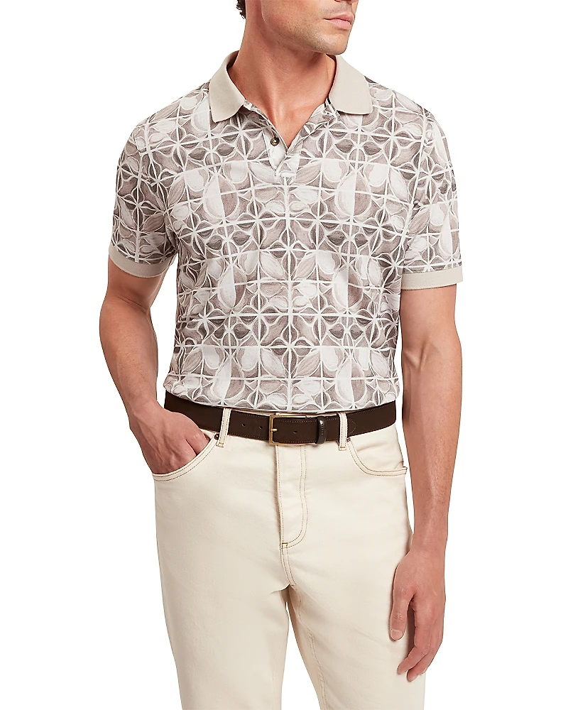 Ted Baker Ericke Short Sleeve Floral Geo Pique Cotton Polo