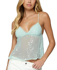 Edikted Sequin Sheer Mesh Babydoll Top