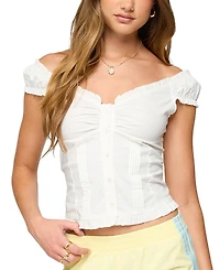 Edikted Arlow Ruffle Button Up Top