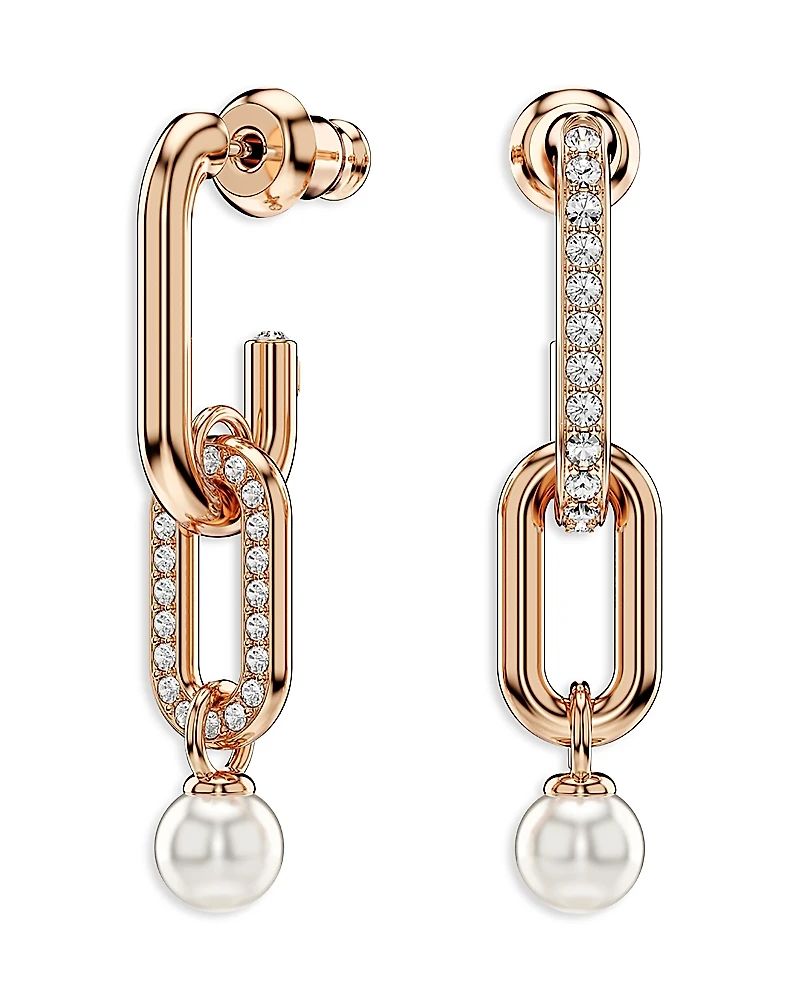 Swarovski Constella Pave Link & Faux Pearl Drop Earrings