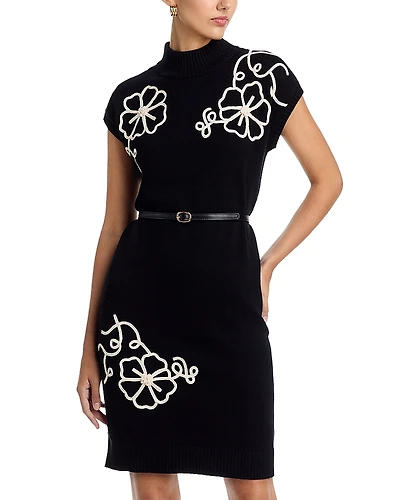 T Tahari Belted Mock Neck Dress